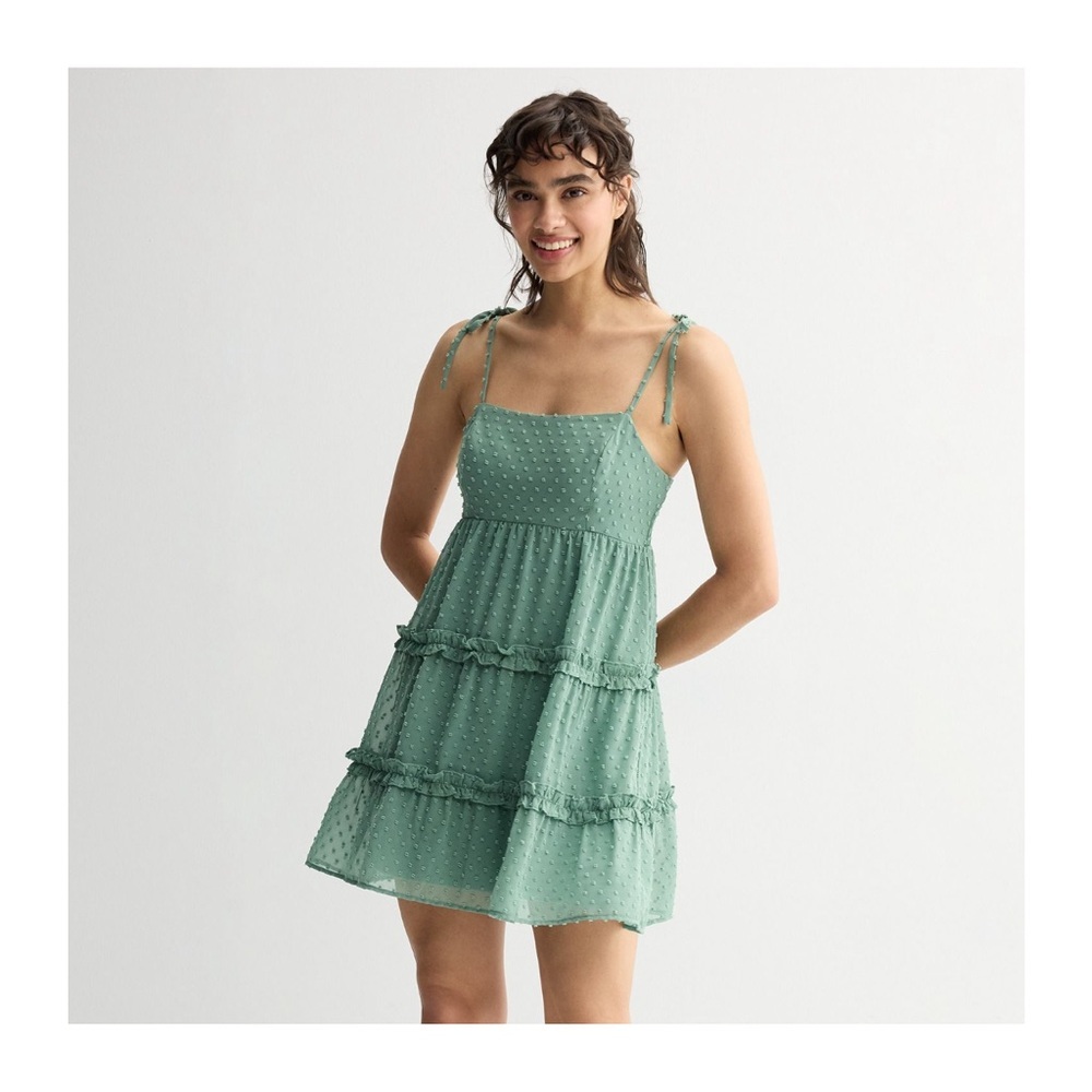 Juniors’ Live To Be Spoiled Tiered Mini Dress in Green Size Medium